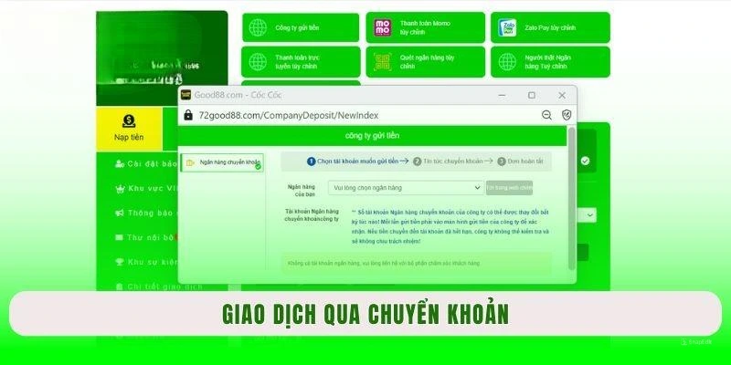 Hướng dẫn nạp tiền GOOD88 thông qua các phương thức chính